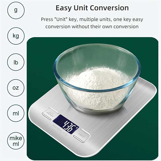 ترازو آشپزخانه 5 کیلوگرم ابزار پخت و پز دقیق فولاد ضد زنگ HI Bilancia da Cucina Digitale Bianca - تصویر 3