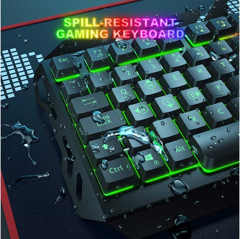 کیبرد گیمینگ کامپیوتر سیمدار با نگهدارنده تلفن با نور پسزمینه WisFox USB RGB - تصویر 5
