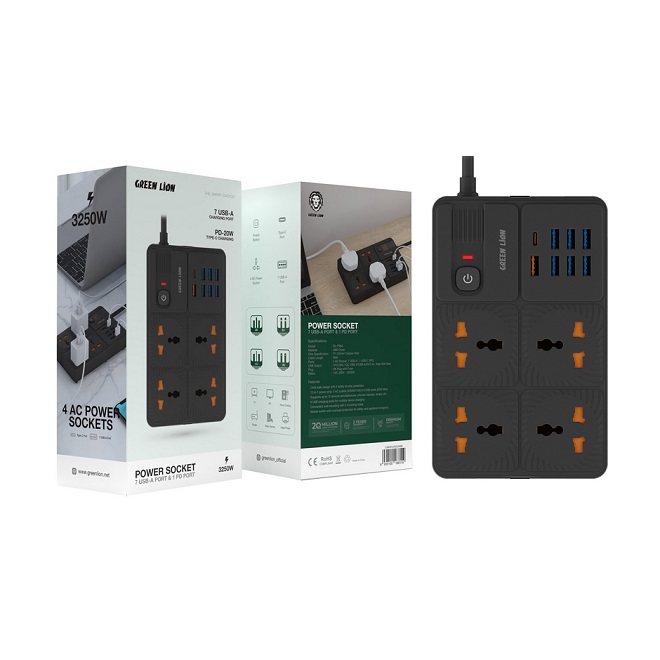 پریز برق 7 پورت USB-A و 1 پورت PD گرین لاین انگلستان